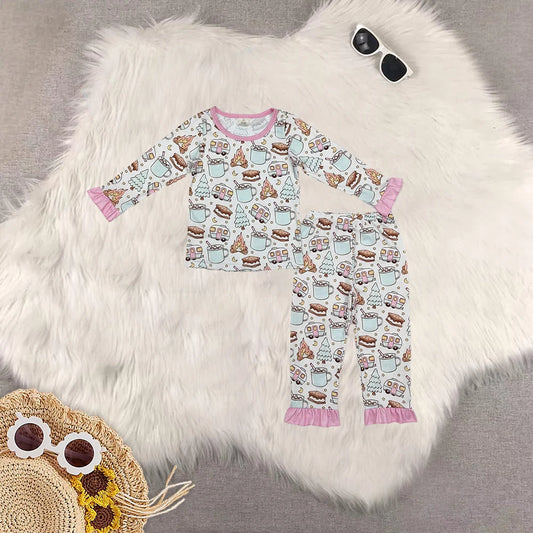Sibling Baby Girls Fall Cookies Cars Bamboo Pajamas Outfits Sets Zipper Romper