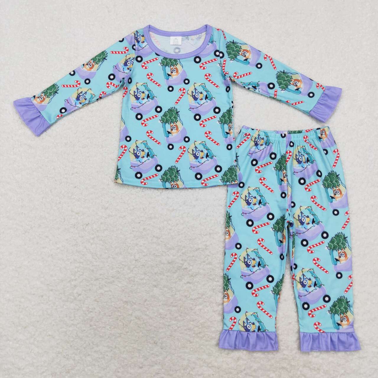 GLP1535 Cartoon Dog Tree Candy Cane Print Girls Christmas Bamboo Pajamas Clothes Set