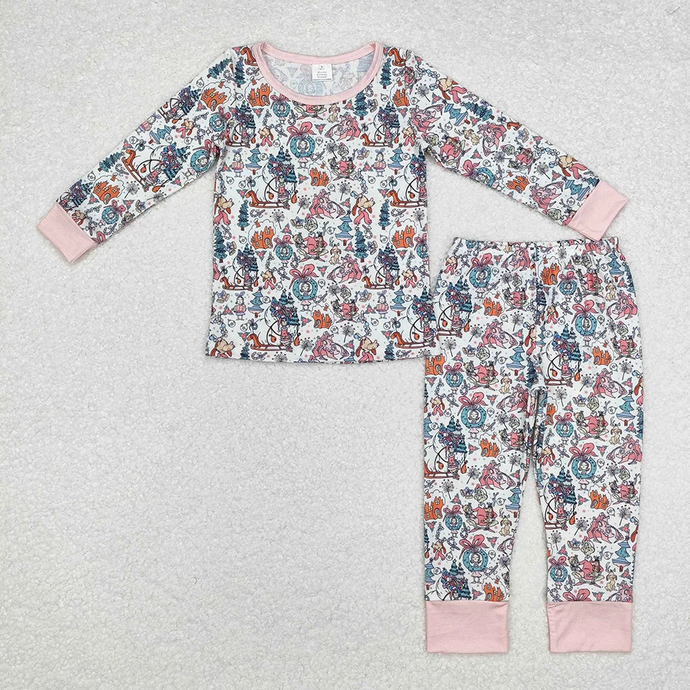 Sibling Baby Girls Christmas Green Face Bamboo Pajamas Clothes Sets