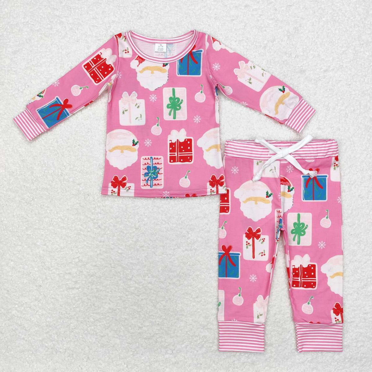 GLP1581 Santa Gift Pink Print Girls Christmas Bamboo Pajamas Clothes Set
