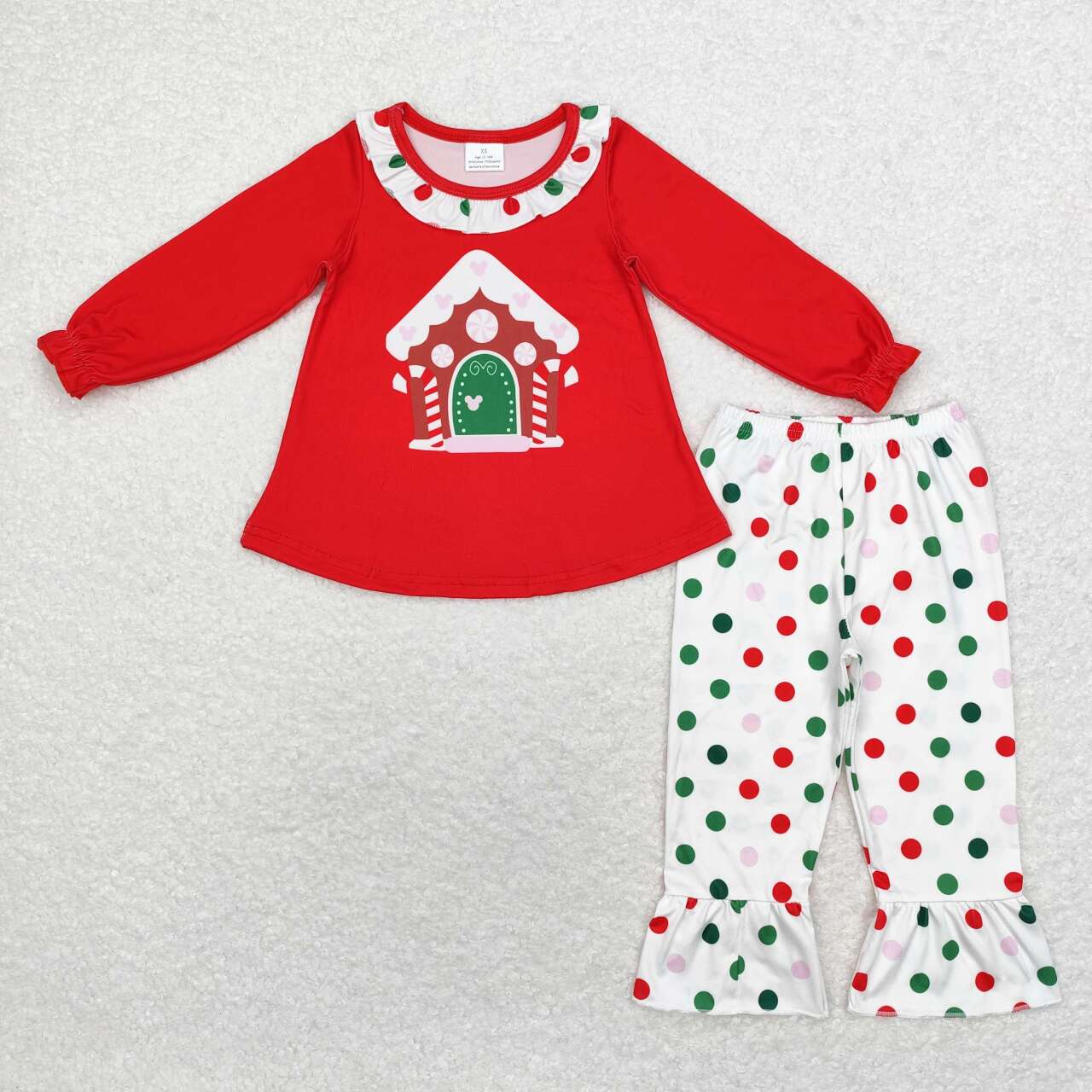 GLP1643 Candy House Red Top Dots Pants Girls Christmas Clothes Set