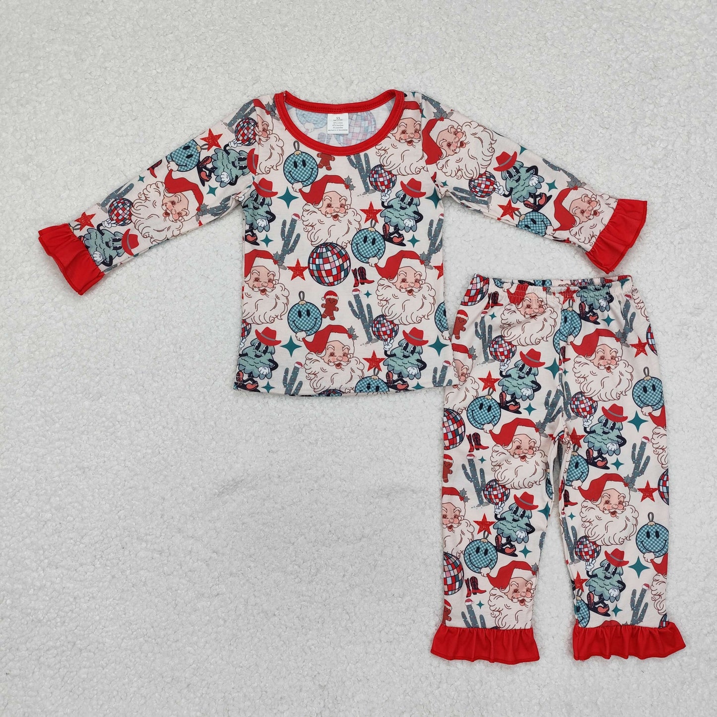 GLP1780 Santa Gingerbread Cactus Print Girls Christmas Bamboo Pajamas Clothes Set