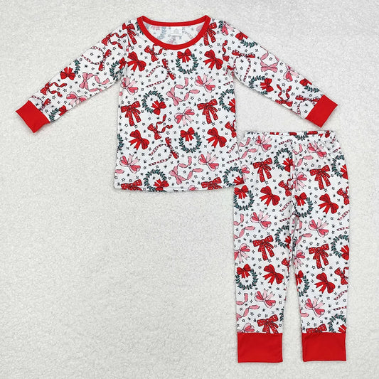 Sibling Baby Girls Christmas Red Bows Night Gown Bamboo Pajamas