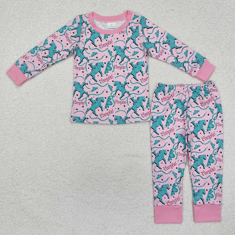 Baby GirlsWesternCowgirl Horse Long Sleeve Pajama Set