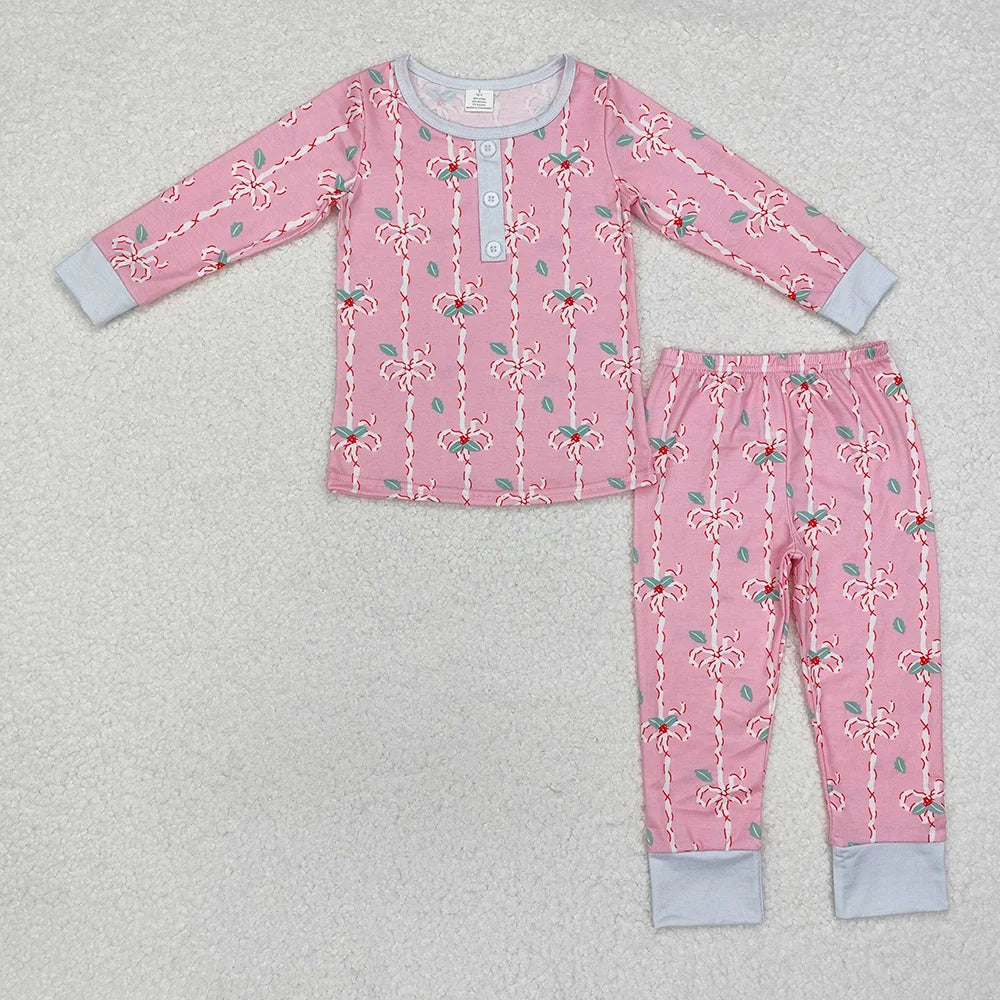 Baby Girls Christmas Bows Bamboo Pajamas Clothes Sets