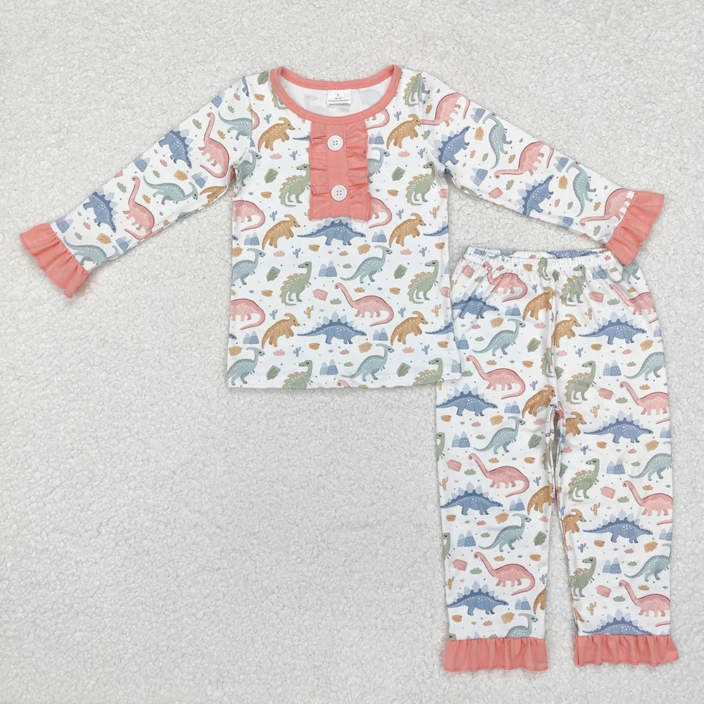 Baby Girls Dinosaur Long Sleeve Pajama with Ruffle