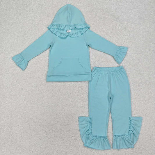 7 Colors Sibling Baby Girls Colorful Cotton Hooded Ruffle Top Bell Pants Clothes Sets