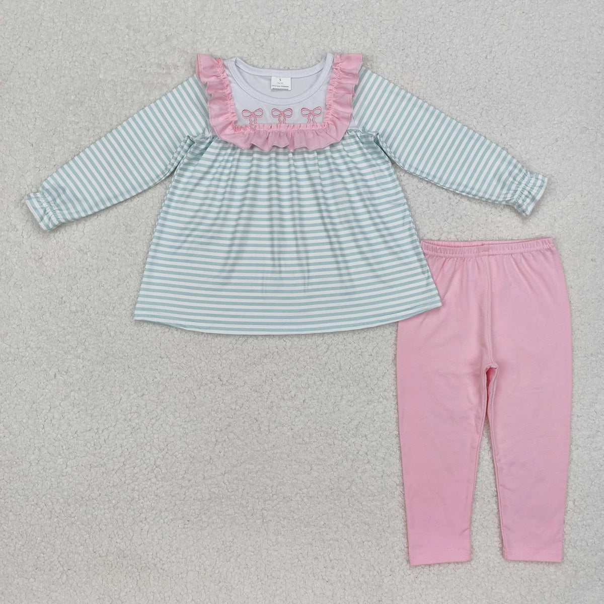 Sibling Baby Girls Embroidery Bow Long Sleeve Tunic Top with Leggings Outfit