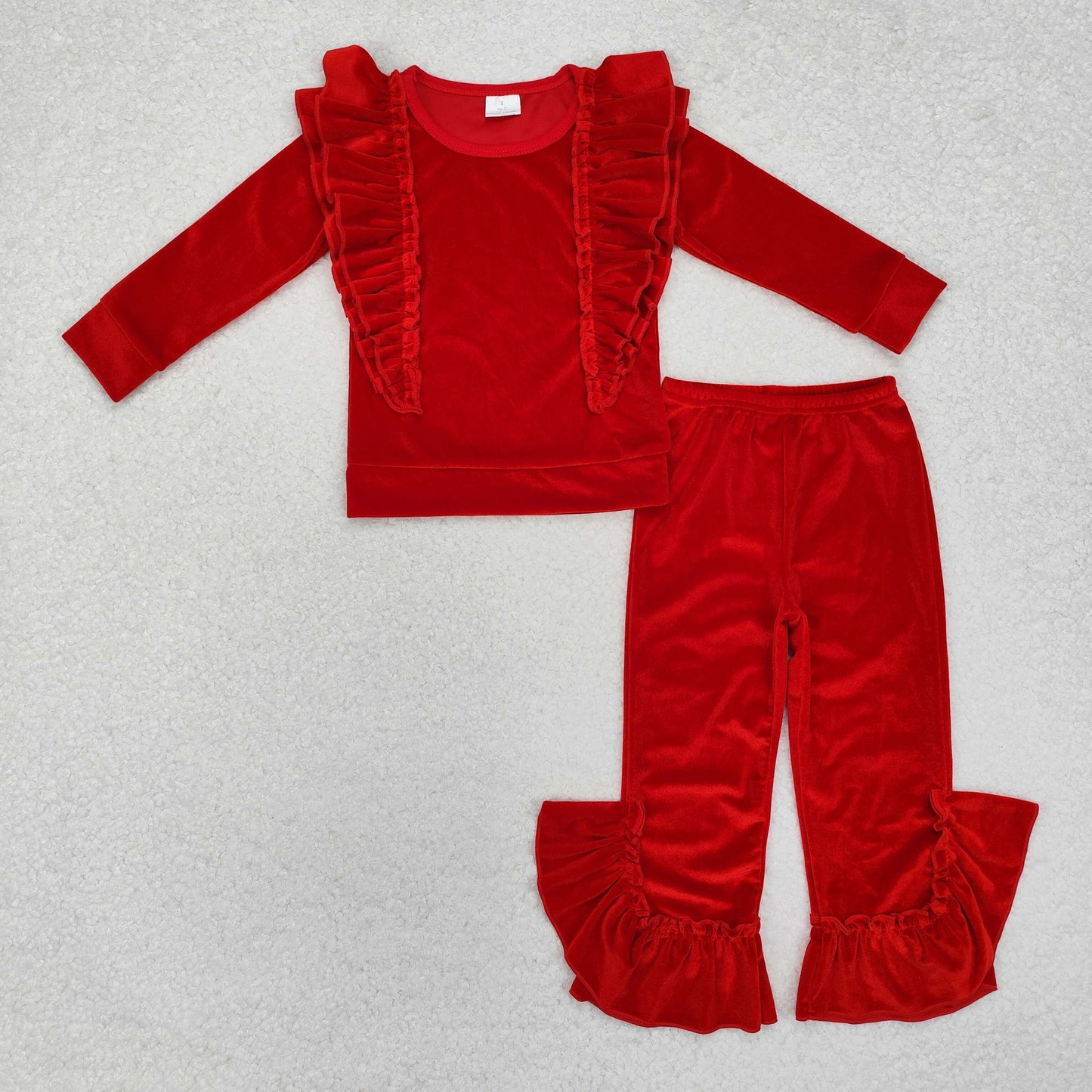 GLP2164 Red Velvet Ruffle Girls Christmas Clothes Set
