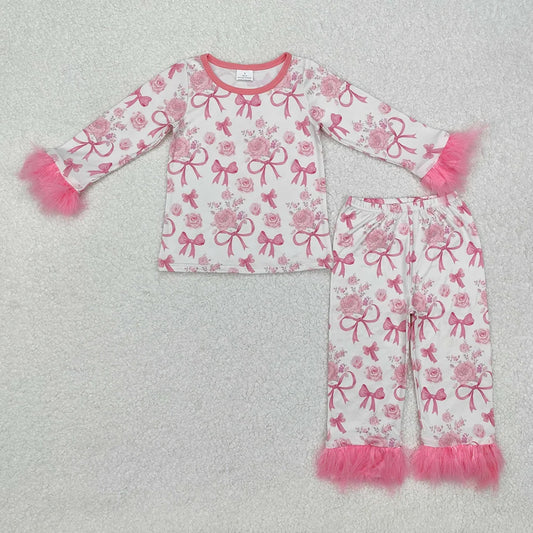 Sibling Girls Valentine Bow Heart Long Sleeve Pajama Set