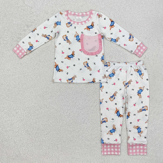 Sibling Girls Boys Easter Bunny Pocket Long Sleeve Pajama Set