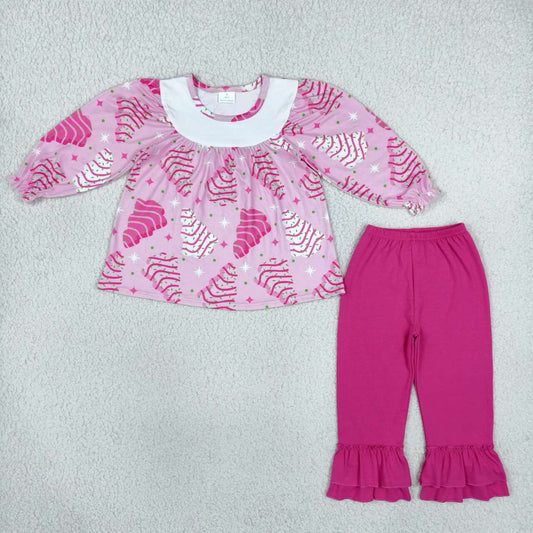 GLP2502 Debbie Cake Tunic Top Hot Pink Pants Girls Christmas Clothes Set