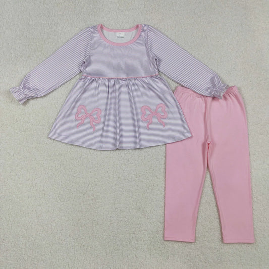 Sibling Baby Girls Embroidery Bow Long Sleeve Tunic Top with Leggings Outfit