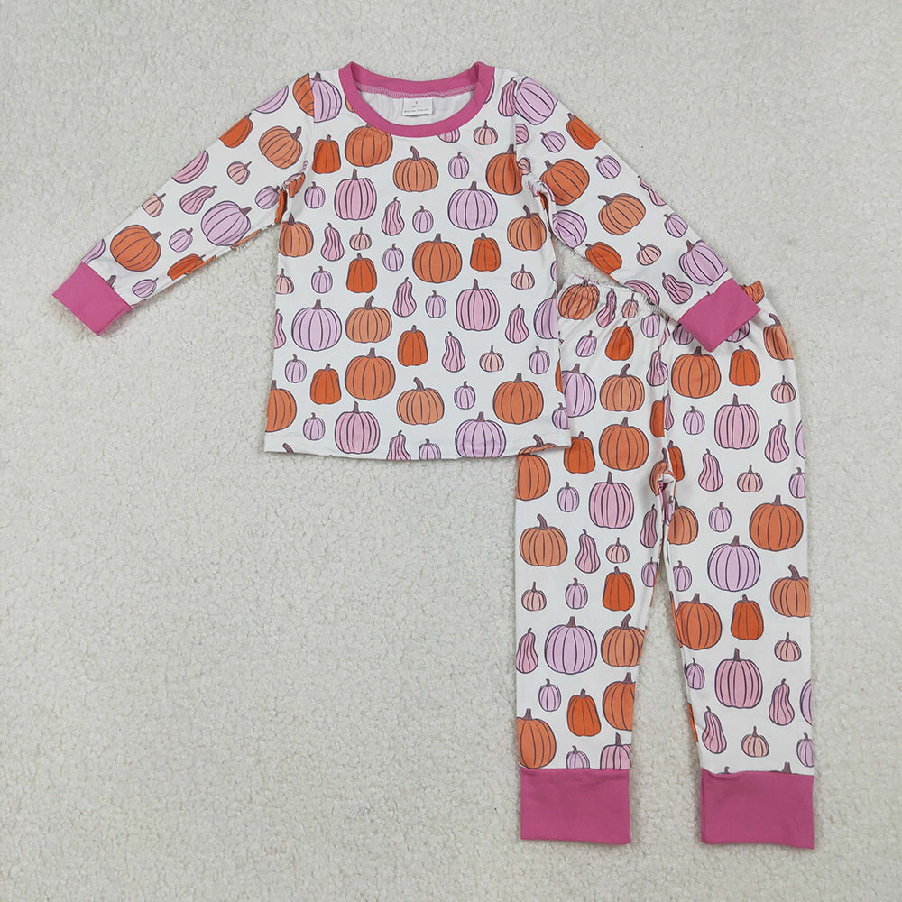 GLP2702 Pumpkin Pink Print Girls Fall Pajamas Clothes Set