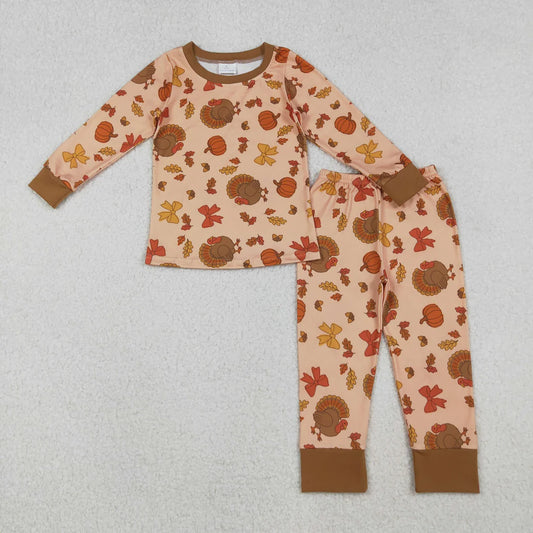 Sibling Baby Girls Turkey Pumpkin Thanksgiving Pajamas Sets Zip Rompers
