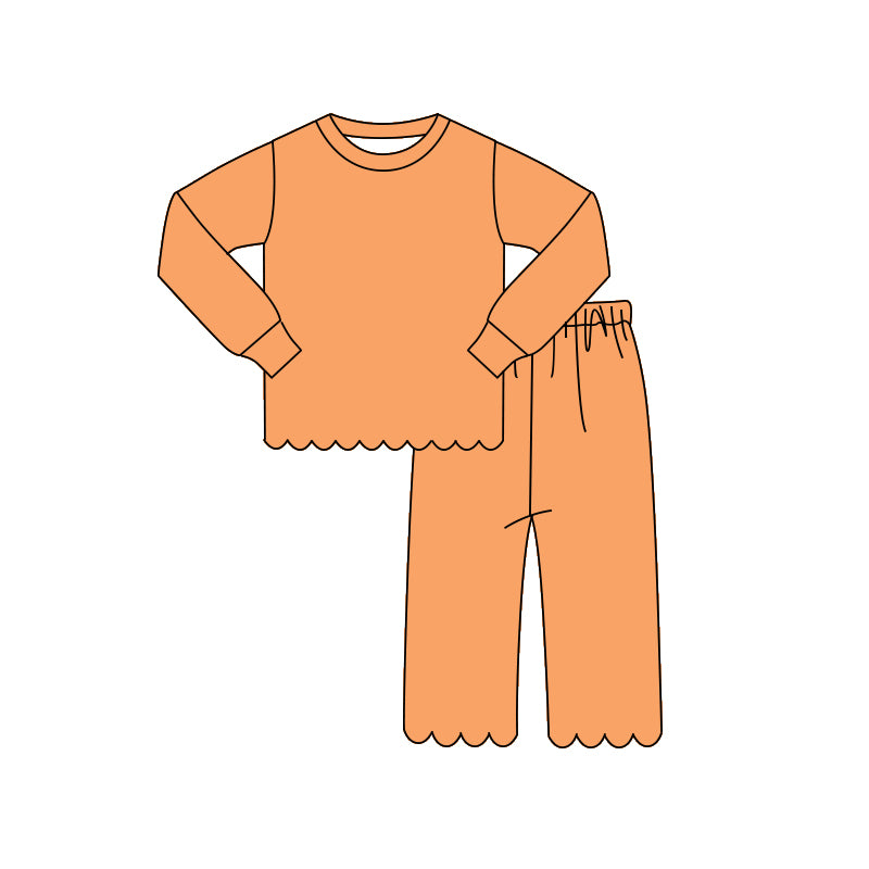 4.10 GLP3295 Preorder Orange Cotton Girls Scallop Clothes Set