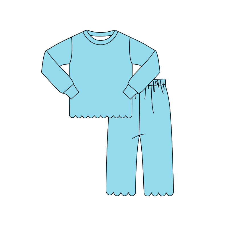4.10 GLP3297 Preorder Blue Cotton Girls Scallop Clothes Set