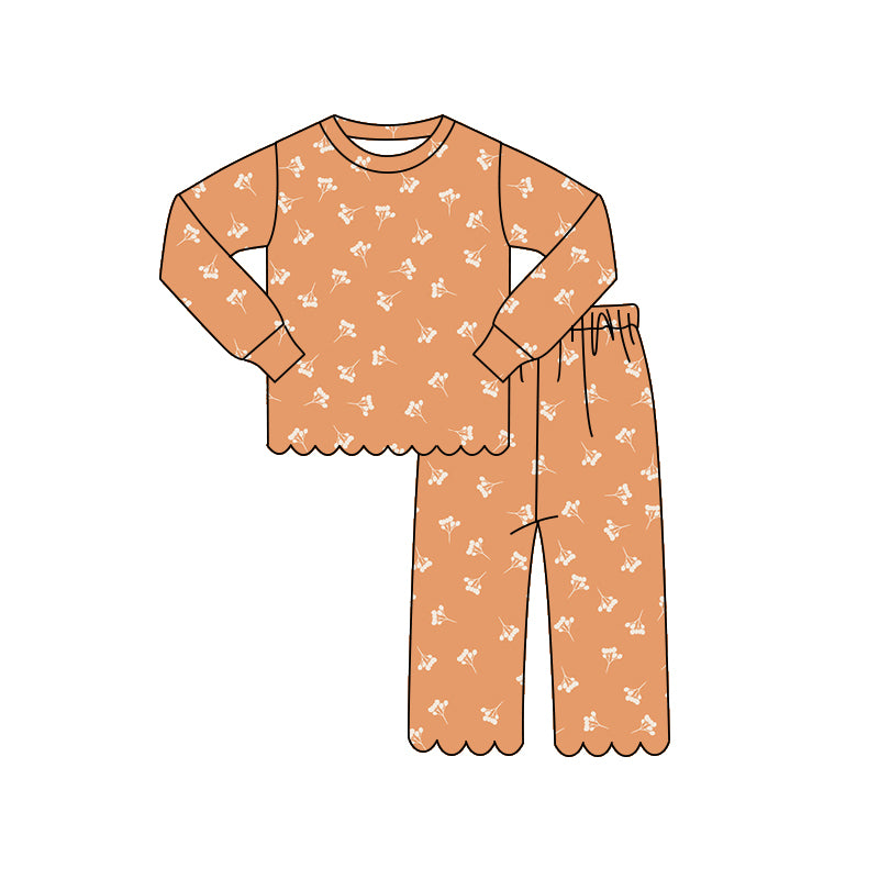 4.14 GLP3299 Preorder Orange Flowers Girls Scallop Clothes Set