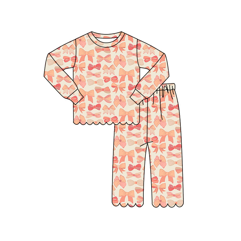 4.14 GLP3302 Preorder Pink Bows Girls Scallop Clothes Set