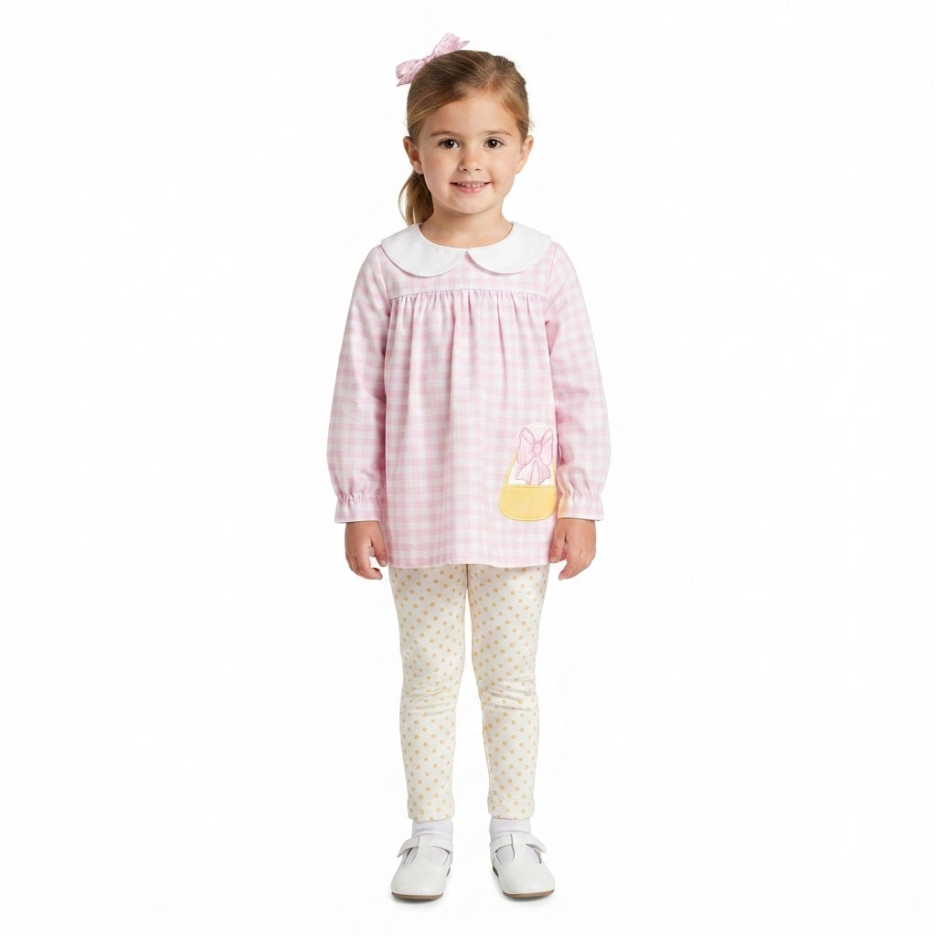 GLP3320 Candy Embroidery Checkered Tunic Top Dots Pants Girls Halloween Clothes Set