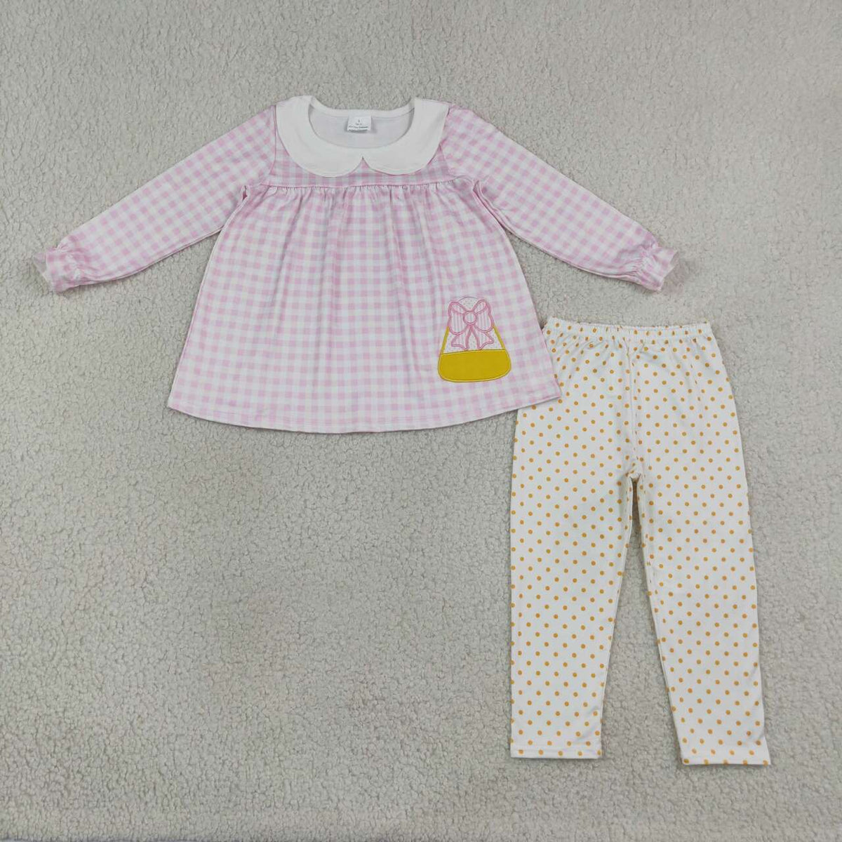 Sibling Baby Girls halloween Embroidery Candy Corn Tunic Top Outfit and Romper