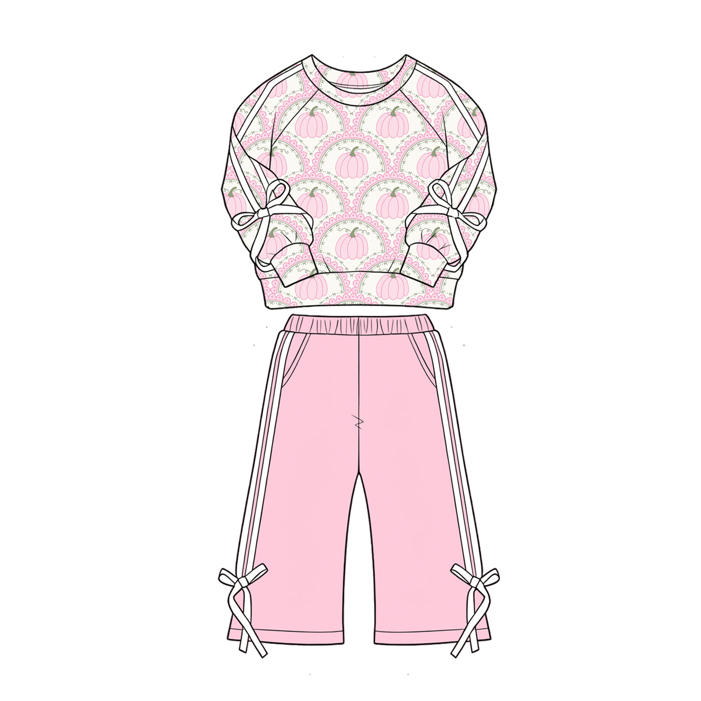 4.28 Girls Pink Lace Pumpkin Outfit-Pastel Fall Pring Top+Pink Pants Preorder