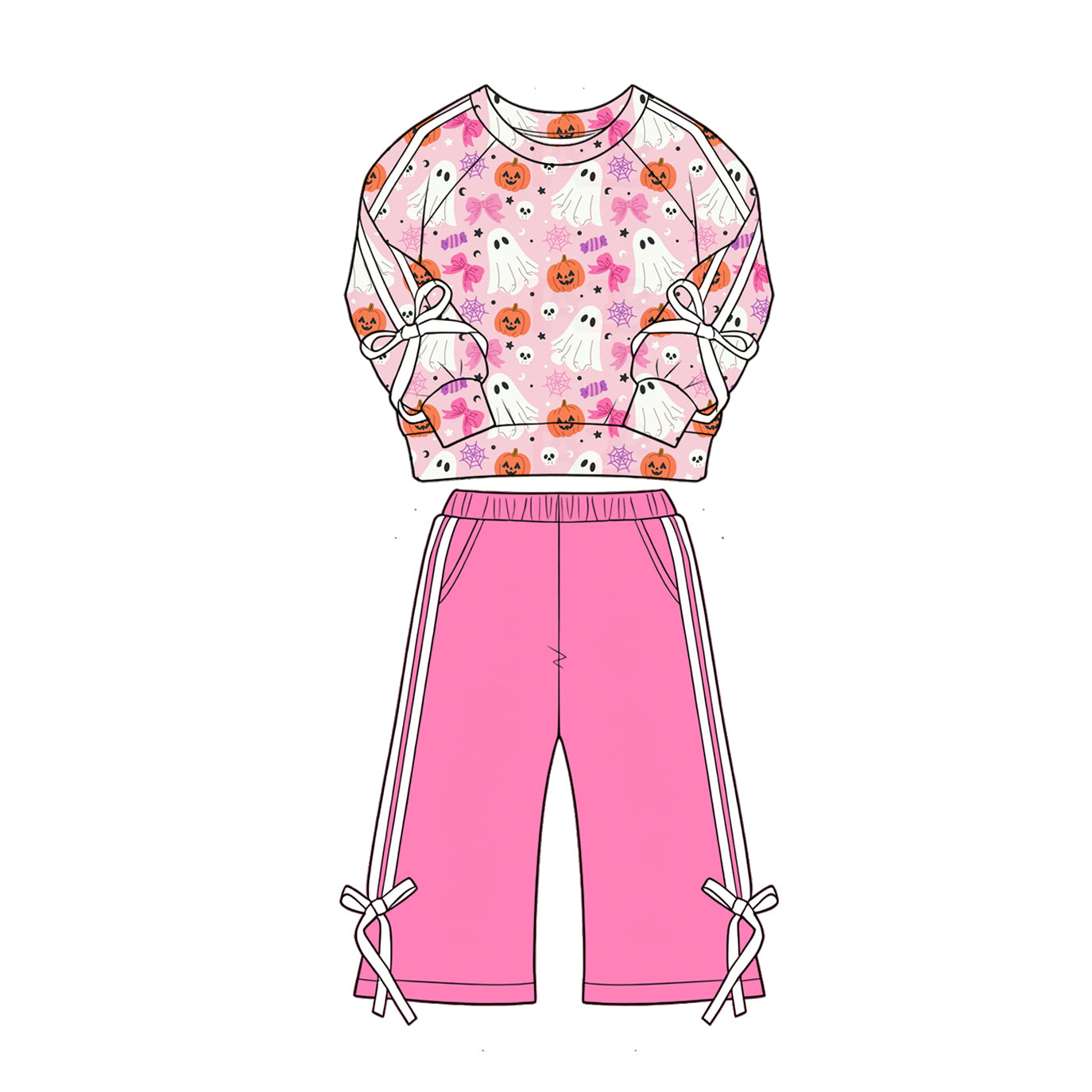 4.28 Girls Pink Ghost Halloween Outfit - Cute Spooky Print Top & Pink Pants Preorder
