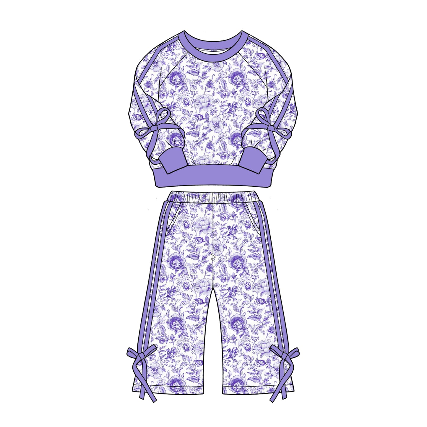 5.1 Kids Coquette Floral Bow Trim Set - Vintage Rose Print Top & Pants Preorder