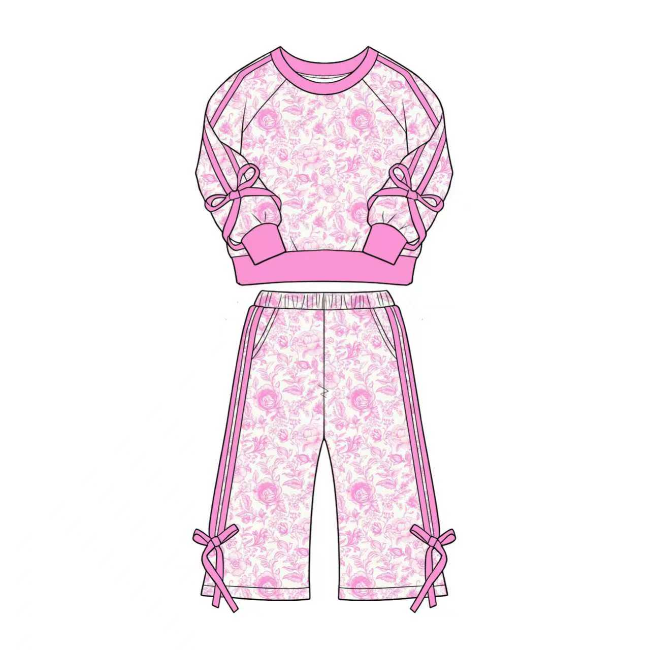 5.1 Girls Coquette Floral Outfit | Bow Accent Sweatshirt & Pants Preorder