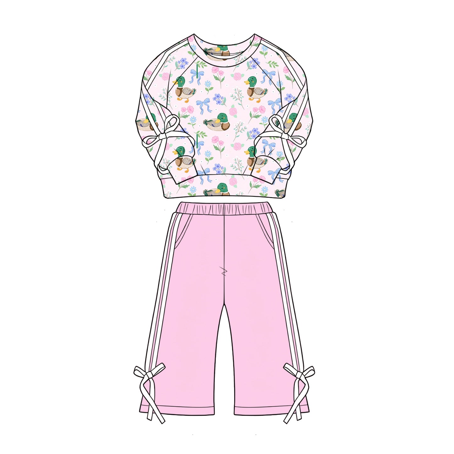 5.1 GLP3367 Duck Bows Flowers Top Pink Pants Girls Clothes Set Preorder