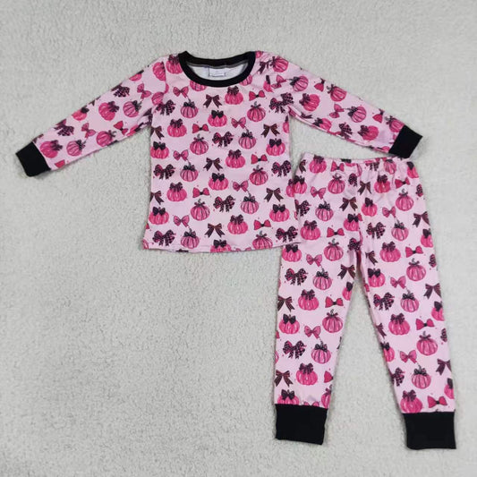 Sibling Baby Girls Pink Pumpkin Tree Top Pants Pajamas Clothes Sets Zipper Romper