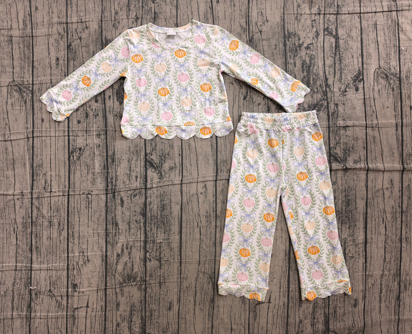 Baby Girls Pumpkin Long Sleeve Scalloped Outfit Preorder
