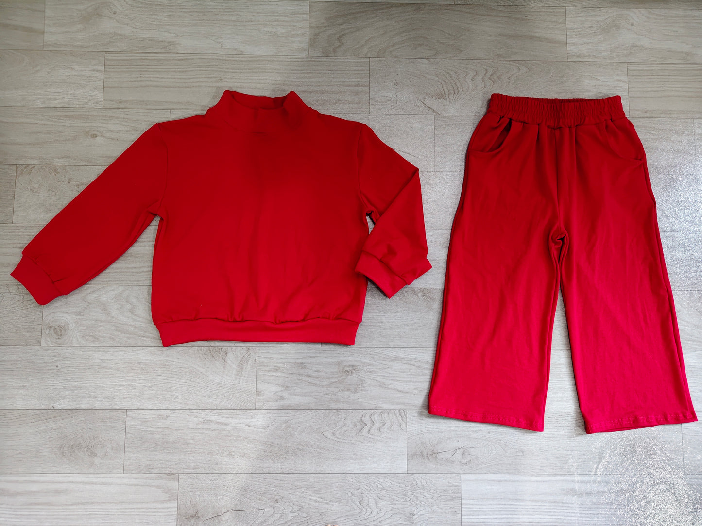 GLP3413 Wine Color Long Sleeve Top Pocket Pants Girls Cotton Clothes Set