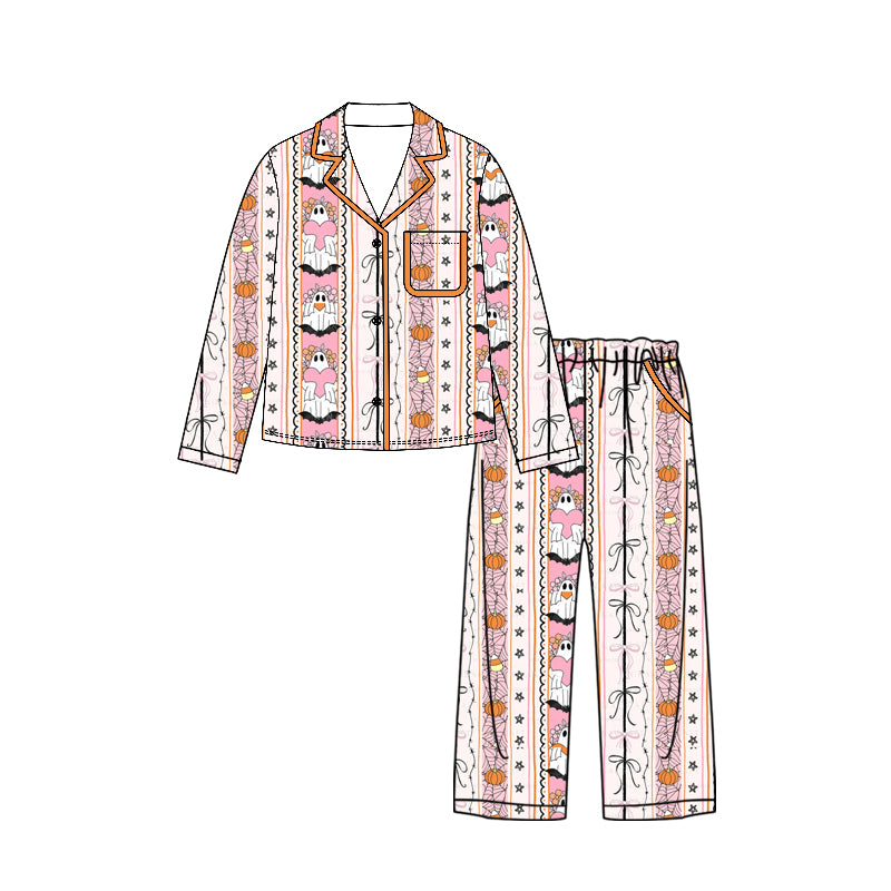6.24 GLP3427 Preorder Ghost Pumpkin Candy Stars Print Woman Halloween Pajamas Clothes Set