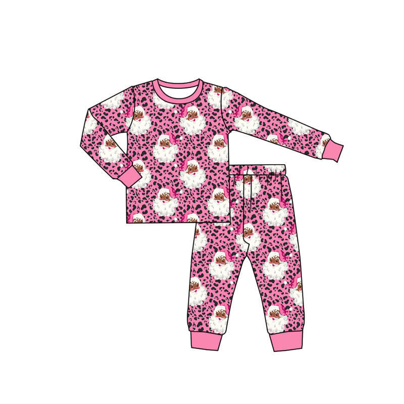 6.27 Preorder GLP3442 Santa Bows Pink Print Girls Christmas Pajamas Clothes Set