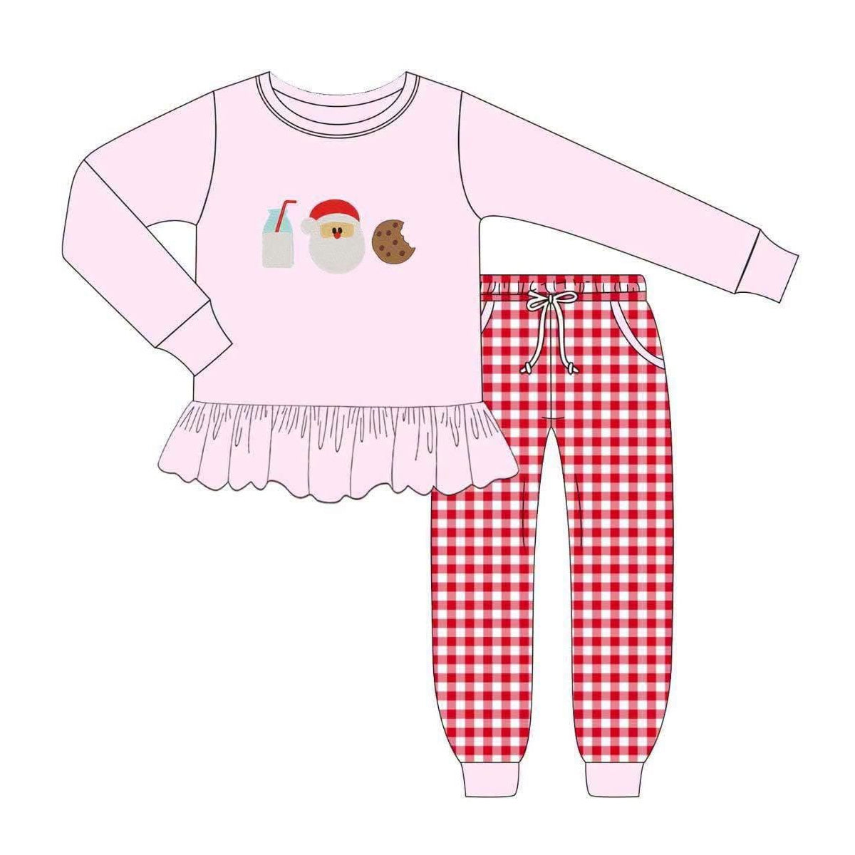 6.29 Preorder GLP3448 Milk Santa Cookies Pink Top Plaid Pants Girls Christmas Clothes Set