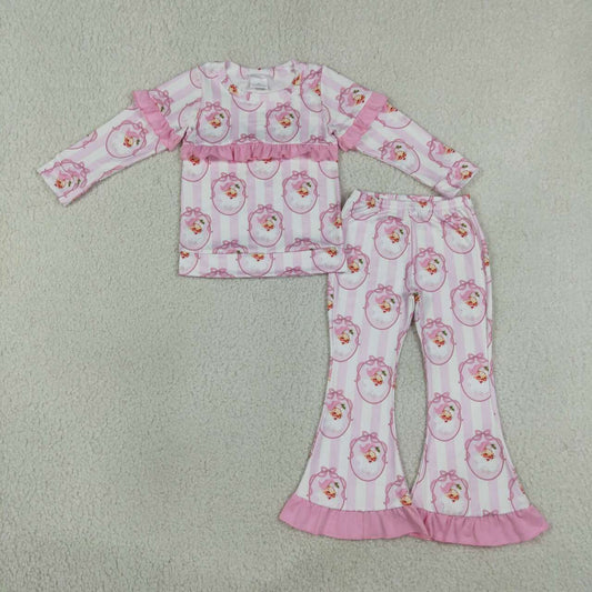 GLP3450 Santa Pink Stripes Top Bell Pants Girls Christmas Clothes Set