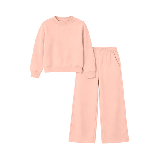 7.4 Preorder GLP3471 Peach Cotton Long Sleeve Pocket Pants Girls Fall Clothes Set