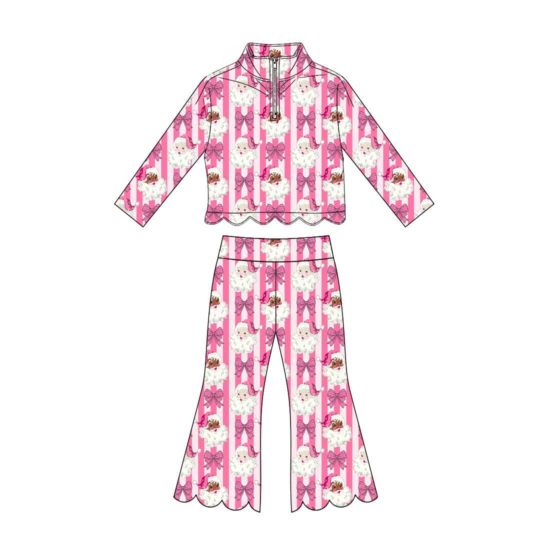 7.6 Preorder KIds Girls Pink Christmas Bow Long Sleeve Pullover with Bell Bottom Pants Outfit