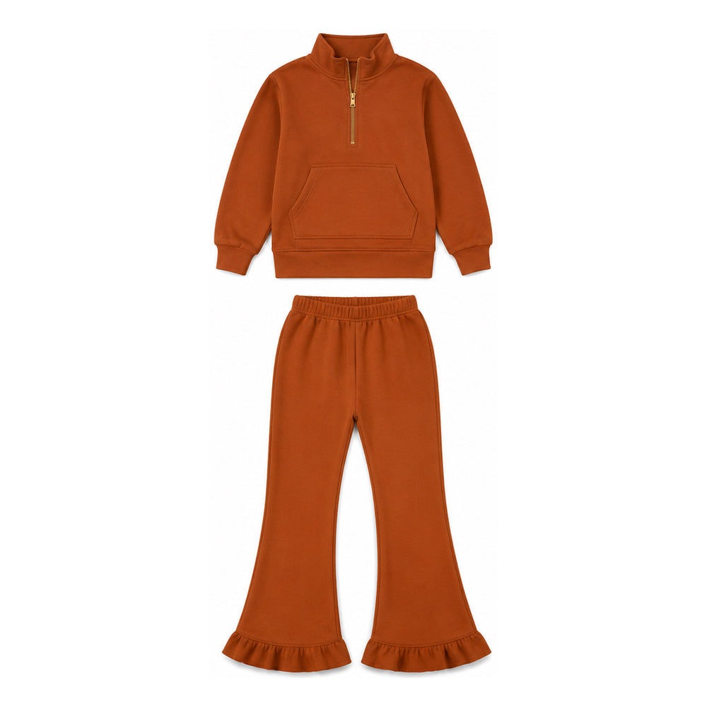 7.14 GLP3489 Preorder Orange Long Sleeve Pullover Sweatshirt with Bell Bottom Pants Outfit