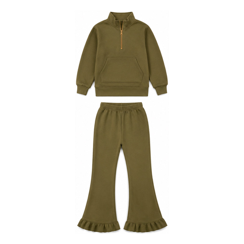 7.14 GLP3489 Preorder Olive Long Sleeve Pullover Sweatshirt with Bell Bottom Pants Outfit