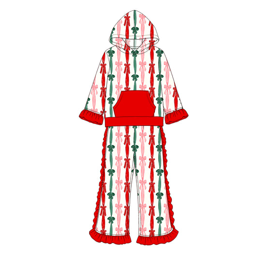 7.15 GLP3497 Preorder Bows Stripes Hoodie Top Ruffle Pants Girls Christmas Clothes Set
