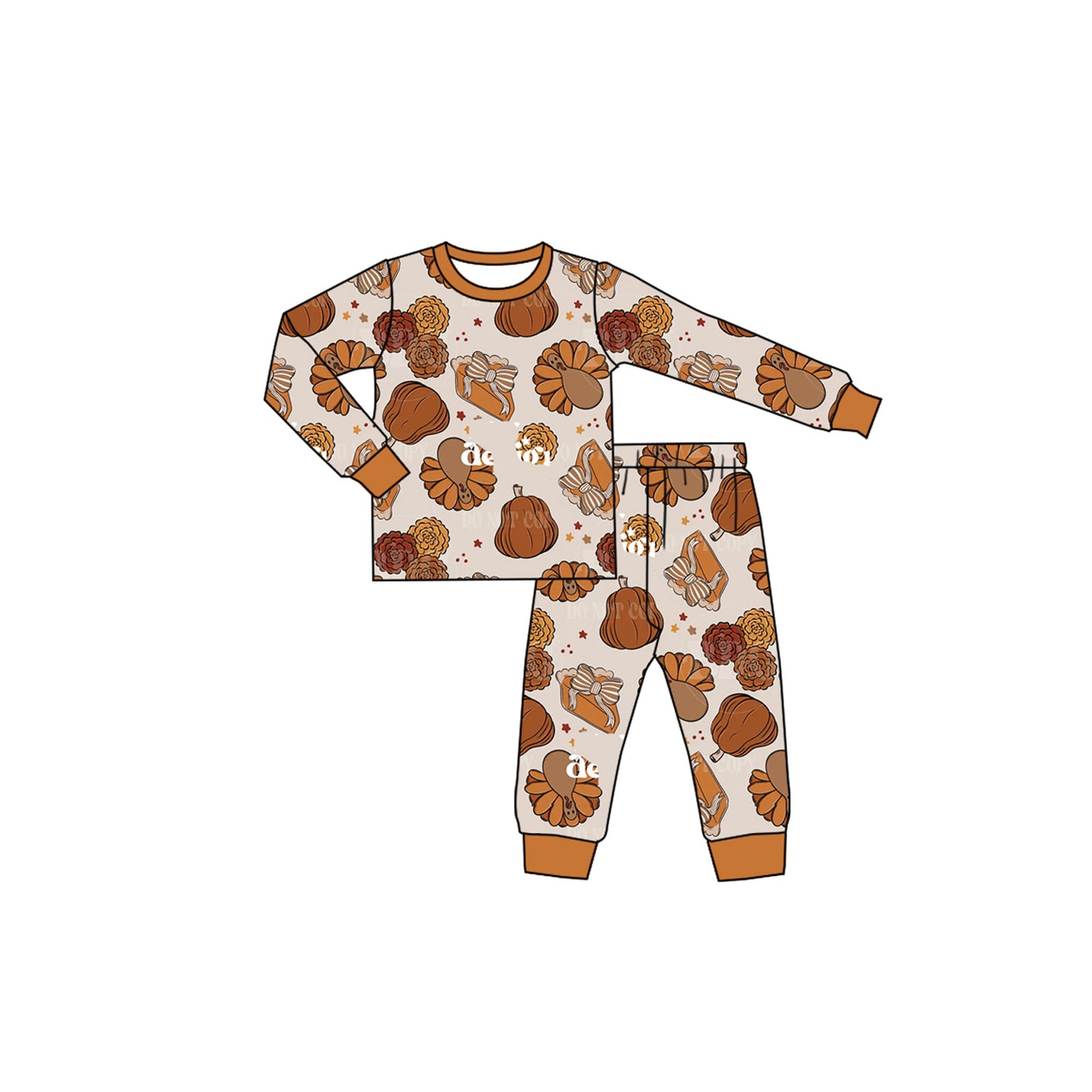 7.23 Preorder Baby Boys Thankgiving Turkey Pumpkin Long Sleeve Pajama Set