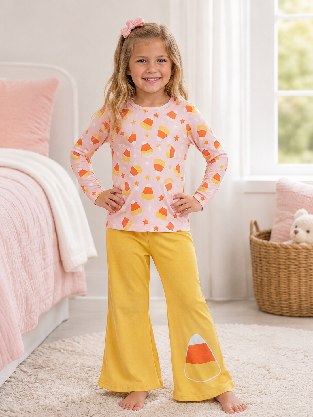 GLP3535 Candy Stars Top Orange Bell Pants Girls Halloween Clothes Set