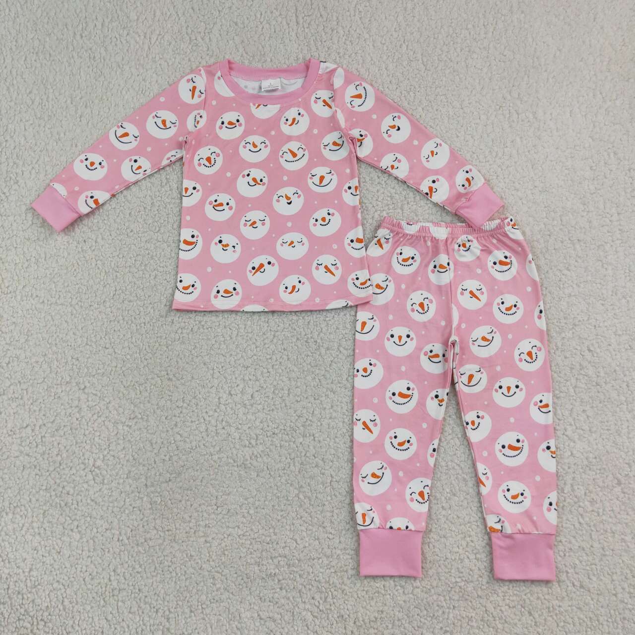 GLP3543 Snowman Smiling Pink Print Girls Christmas Pajamas Clothes Set
