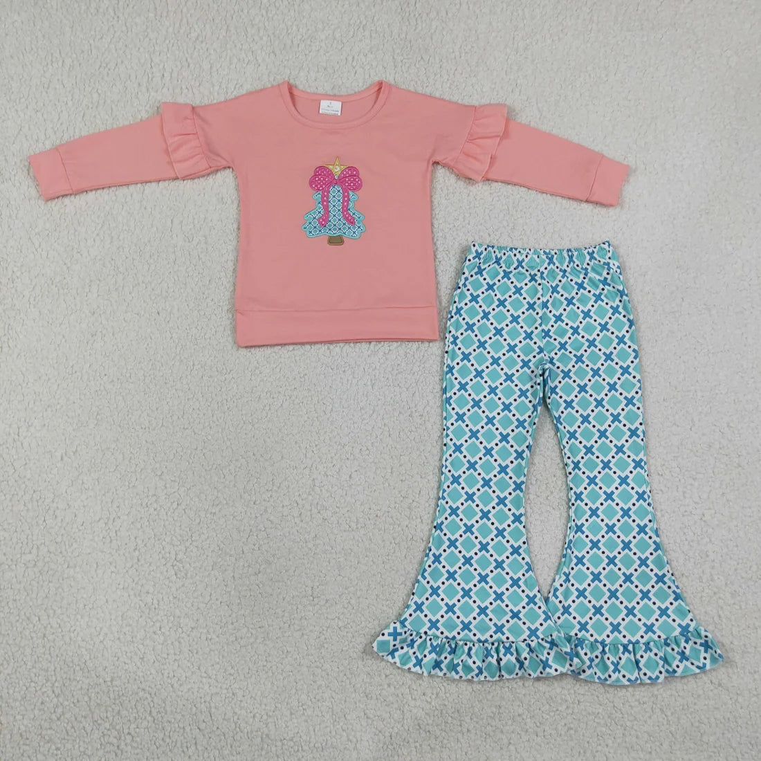 Sibling Baby Girls Embroidery Turkey Long Sleeve Top Falre Pants Outfit