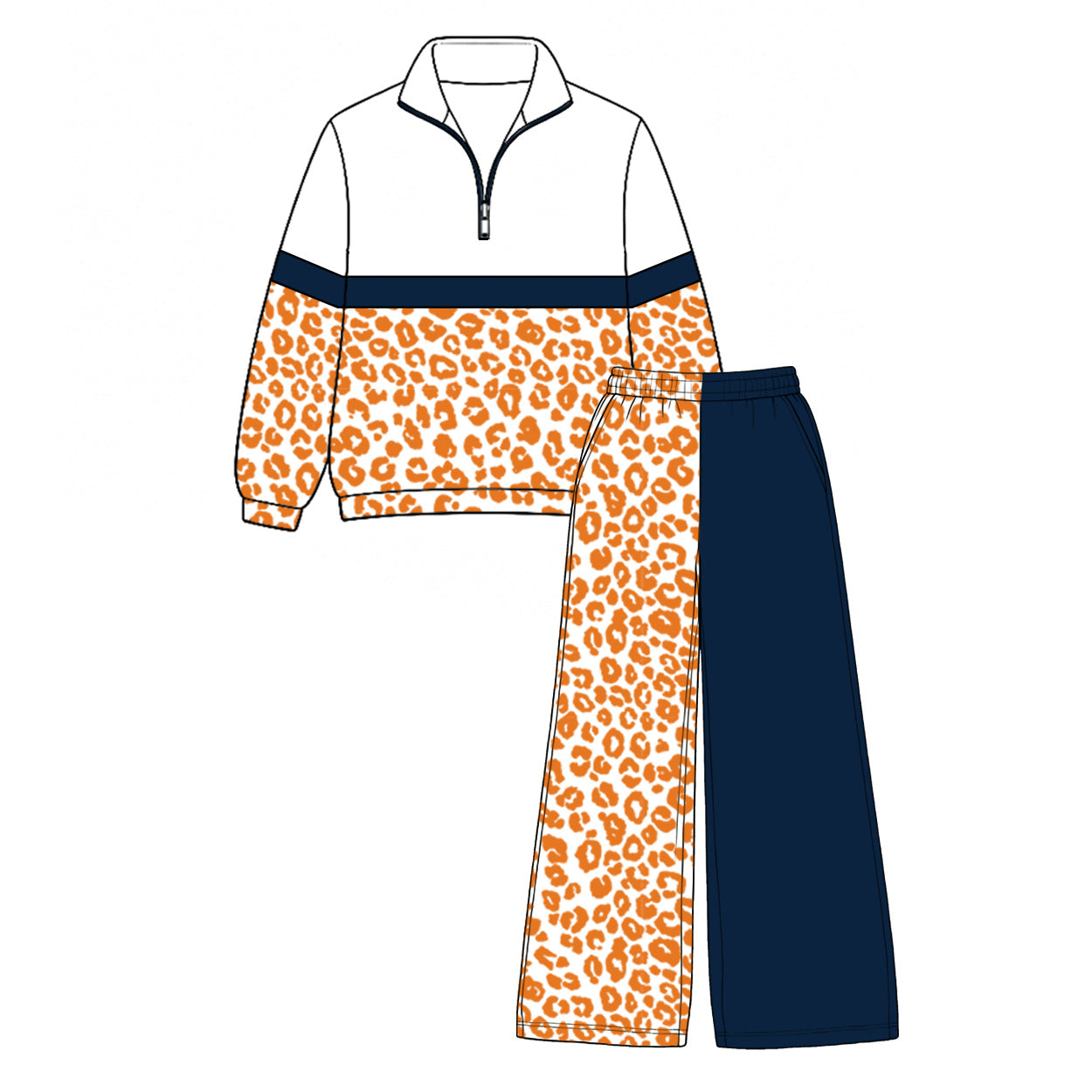 7.29 Preorder Kids Girls Orange Leoaprd Pullover Top with Patch Pants Outfit