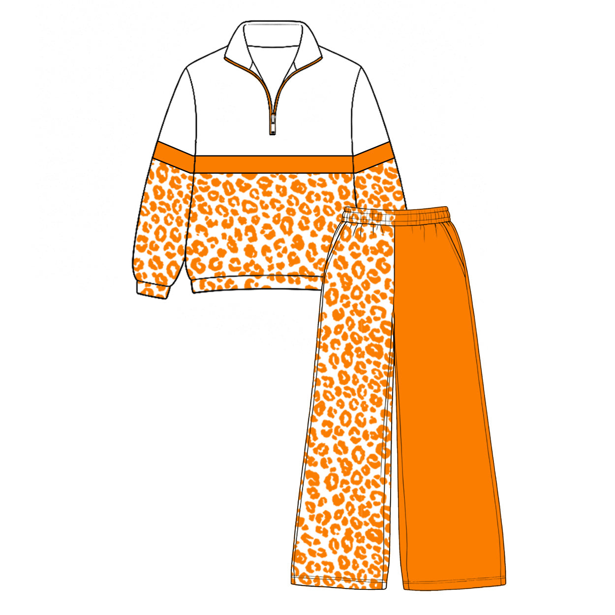 7.29 Preorder Kids Girls Orange Leoaprd Pullover Top with Patch Pants Outfit