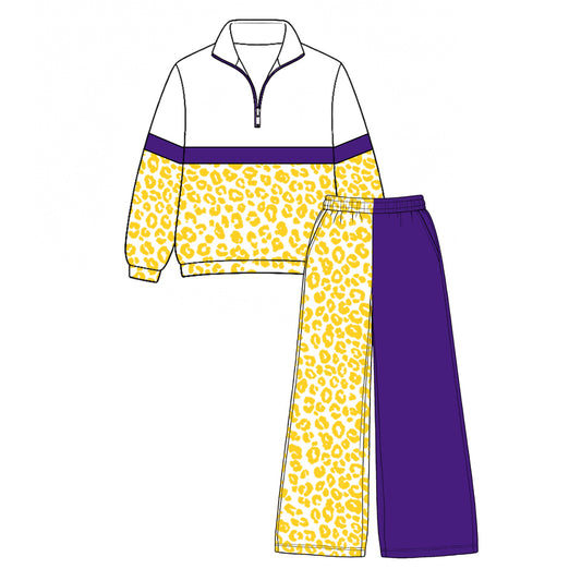 7.29 Preorder Kids Girls Yellow Leoaprd Pullover Top with Patch Pants Outfit