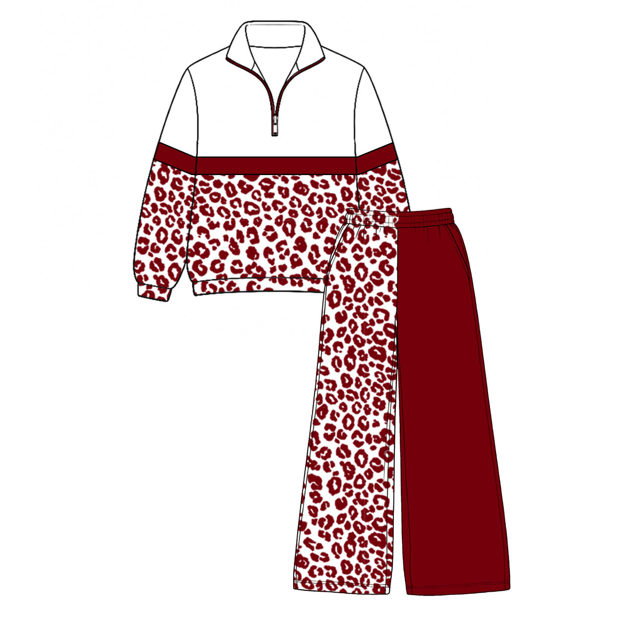 7.29 Preorder Kids Girls Maroon Leoaprd Pullover Top with Patch Pants Outfit